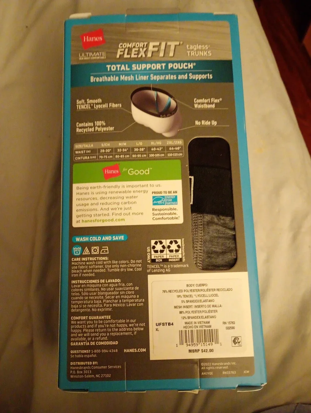 Two Packs Hanes Ultimate Comfort Flex Fit Tagless Trunks Men’s XL